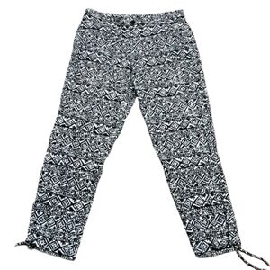 Ralph Lauren Black & White All Over Print W/ Ankle Cinch Ties Pants Women Sz 12